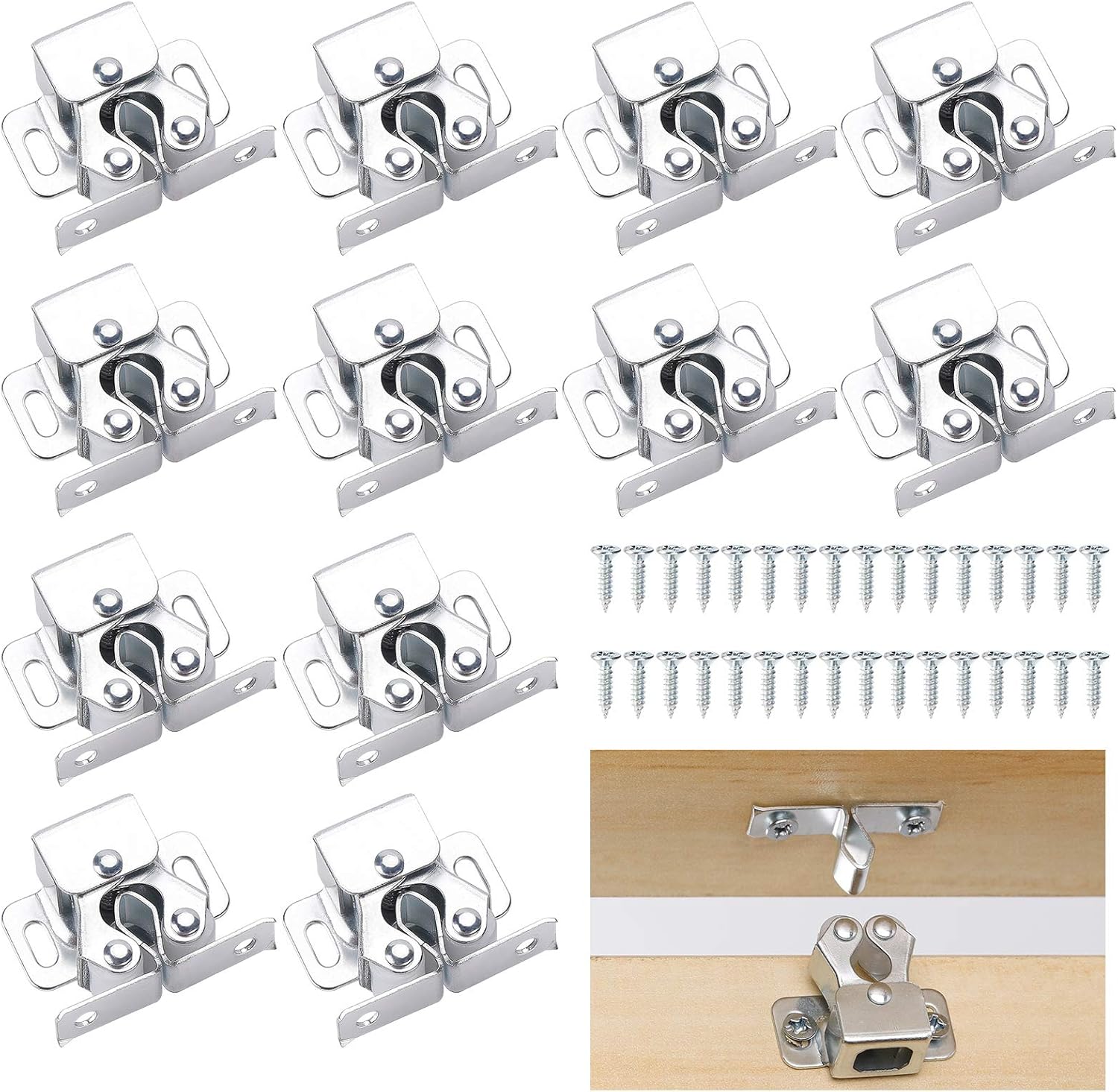 Doppelroller Schranktür-lockets, 12pcs Doppelroller Schrankverschluss Doppelroller Schranktür-locket Mit 48pcs, Silber