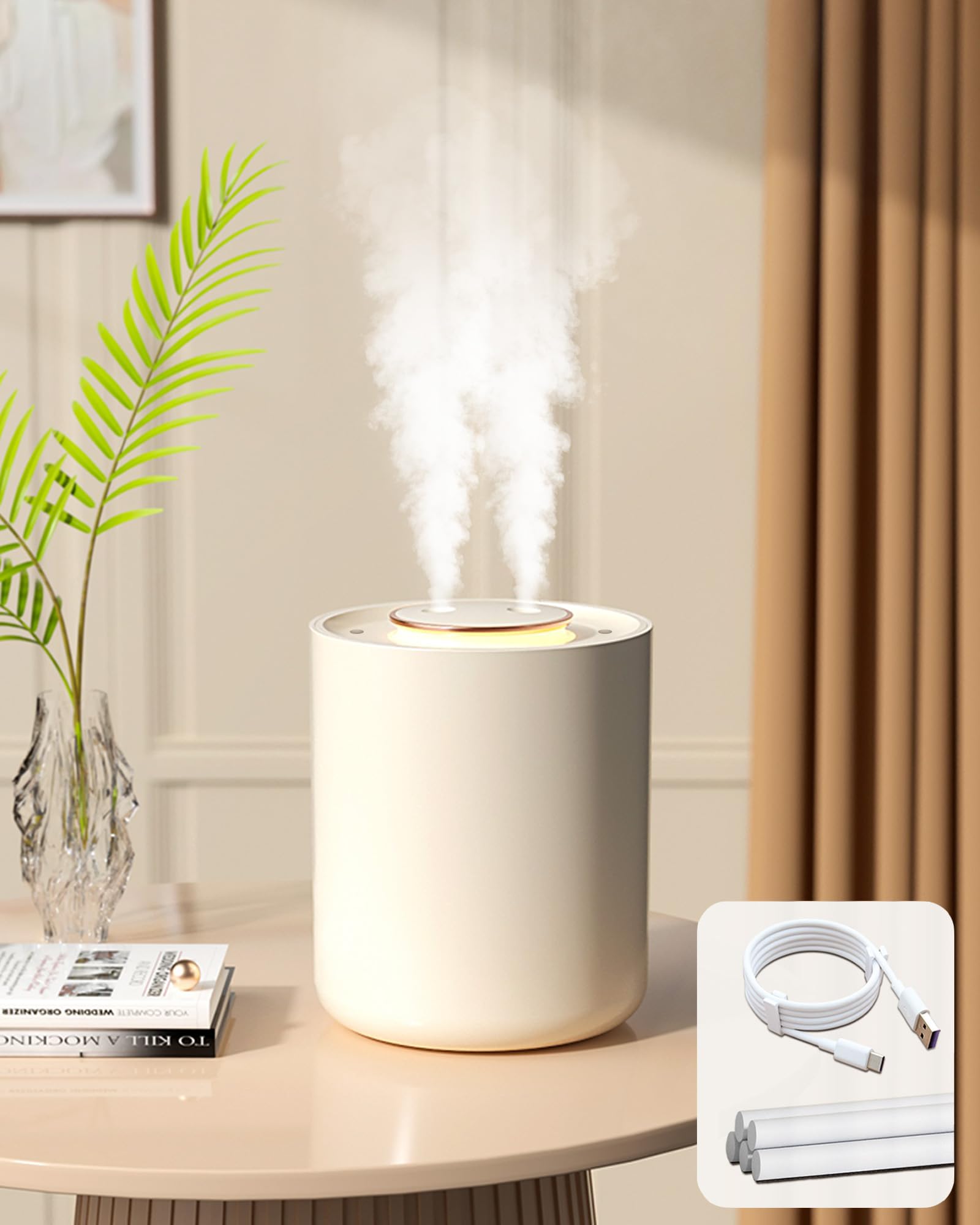 Luftbefeuchter Für Babyzimmer Mit Nachtlicht, 1500 Ml Und 1800 Mah, Wiederaufladbare Luftbefeuchter Für Pflanzen, Automatische 9-stunden-abschaltung, 3 Nebelmodi, Superleise