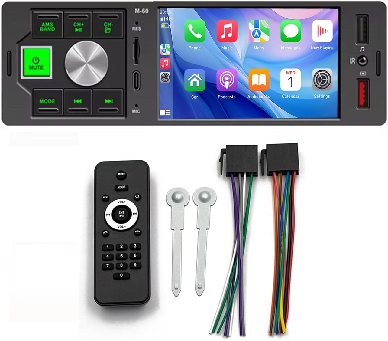 Carplay Android Auto Bluetooth Autoradio 4,1" Single Din 12v Freisprechfunktion Autoradio Player Mirror Link Unterstützung 7 Farben Led Usb/sd/aux-in In-dash-einheit