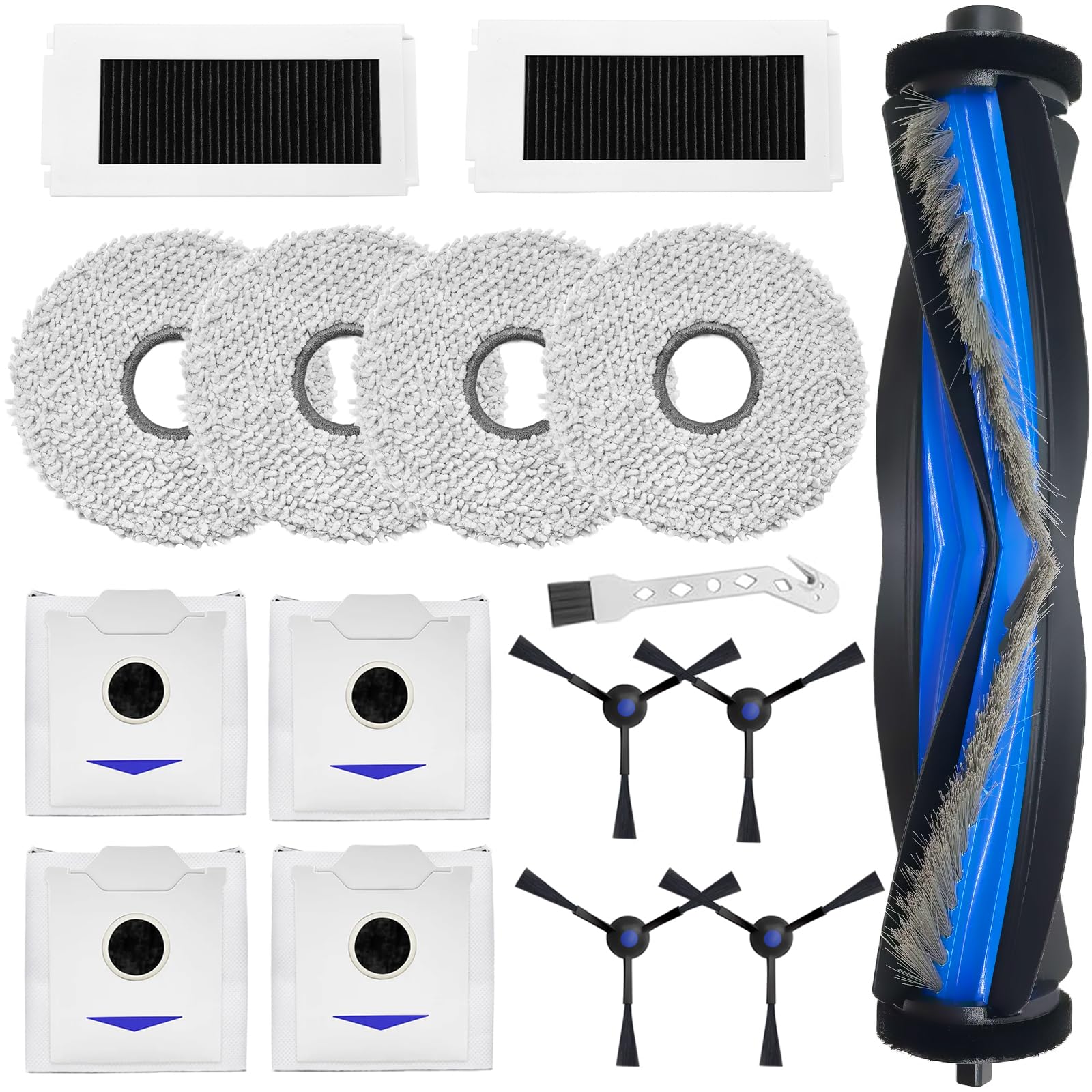 Für Zubehör Für Ecovacs Deebot N30 Omni, N30 Pro Omni, N30 Pro Roboter Staubsauger Ersatzteil, Walzenbürsten + 4 Tuch + 4 Staubbeutel + 4 Seitenbürsten + 2 Filter