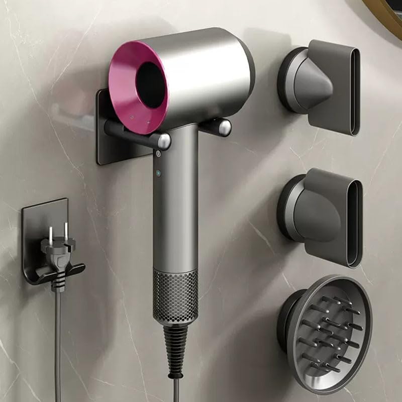 Haartrocknerhalter Kompatibel Mit Dyson, Wandmontierter Haartrocknerhalter, Haartrocknerhalter Mit Kabelaufbewahrung, Geeignet Für 3 Aufsätze, Aus Aluminiumlegierung