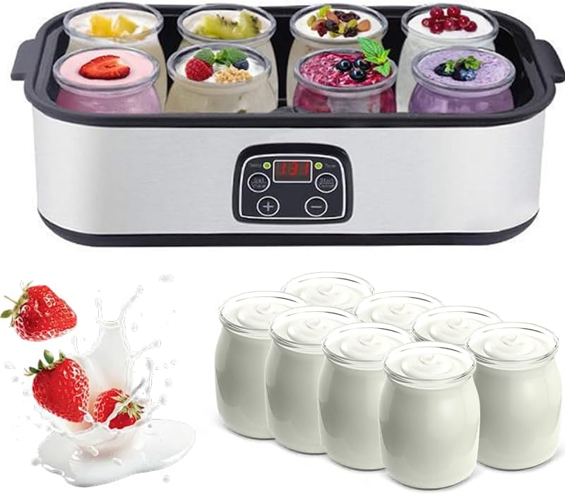 Ultimativer Joghurtbereiter Mit Led-anzeige, Automatischer 1400-ml-joghurtbereiter Mit 8 Glasbehältern, 0-48-stunden-timer Und 20-50 ℃ Einstellbarer Temperatur, Joghurtbereiter Für Frisch Zubereiteten