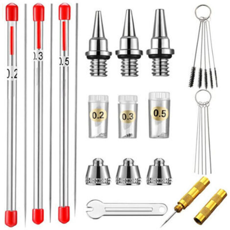 Airbrush-ersatzteilset: Düsen (0,2, 0,3 Und 0,5 Mm), Nadel, Schutzkappe, Reinigungsset – Ulisem