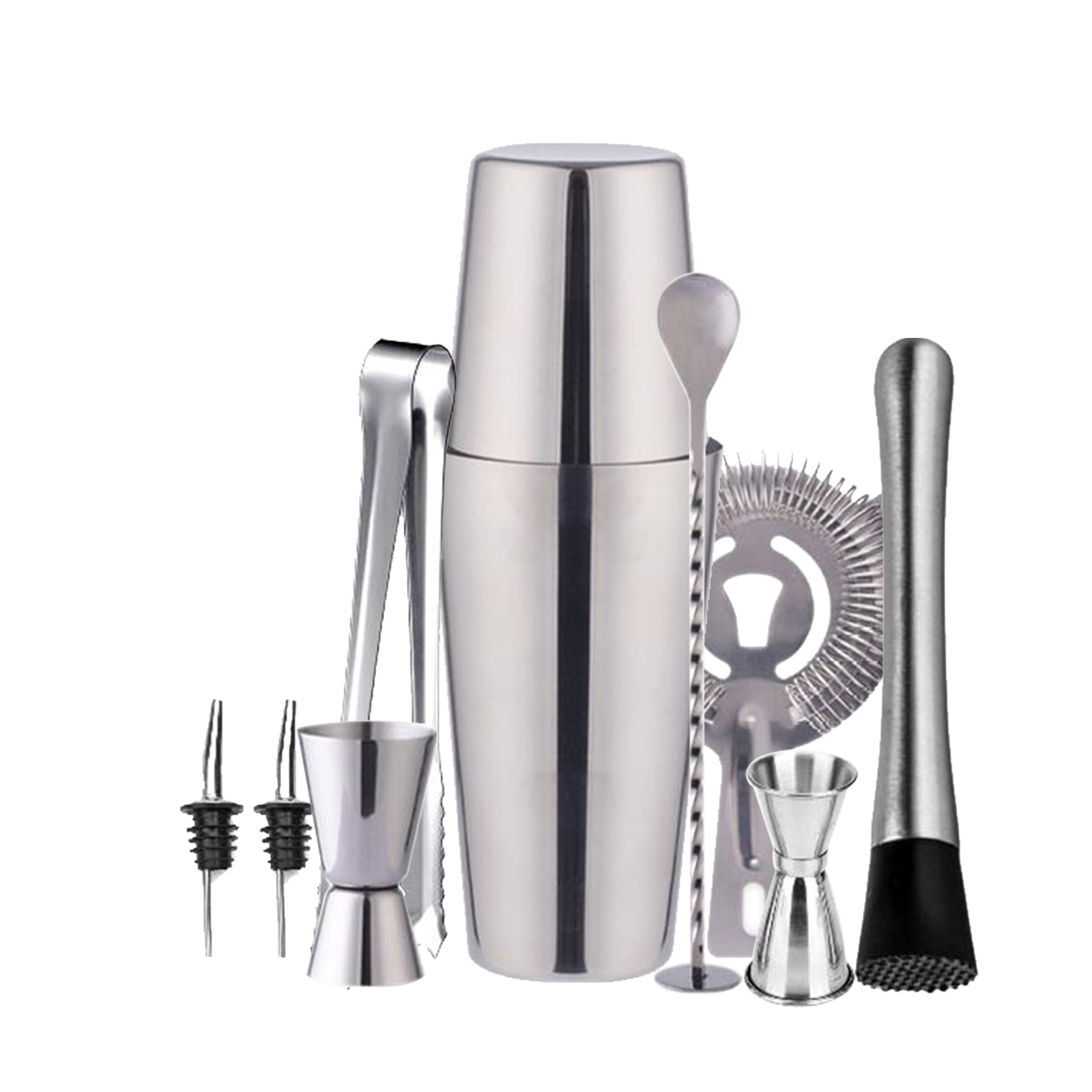 Cocktailset, Doppelshaker, 750 Ml, Edelstahl Silber, 10-teiliges Set