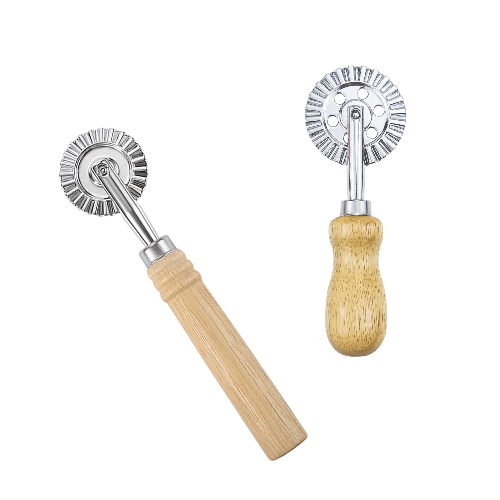 2 Stück Professionelles Gebäckrad – Gebäckrad – Gebäckschneiderrad (16 Cm Und 14 Cm) – Griff Aus Eichenholz – Für Pizza, Pasta Und Kekse
