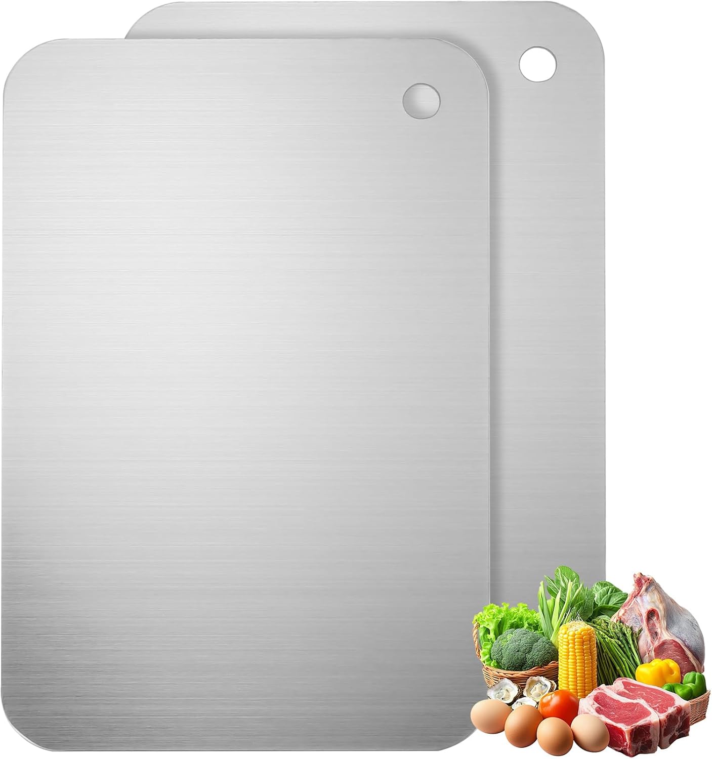 2 Titan-schneidebretter, Edelstahl-schneidebretter, Titan-schneidebretter, Doppelseitige Metall-schneidebretter, Edelstahl-schneidebrett Für Fleisch, Brot, Gemüse Und Obst (24 X 15 Cm)