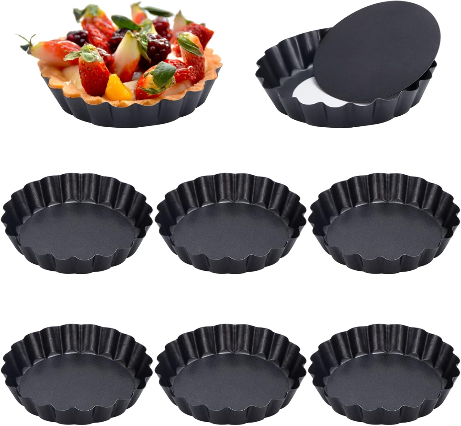 Törtchenform, Set Mit 12 Törtchenformen Mit Abnehmbarem Boden, 8 Cm Antihaftbeschichtung, Runde Quicheform, Törtchenplatte Für Einzelne Kuchen