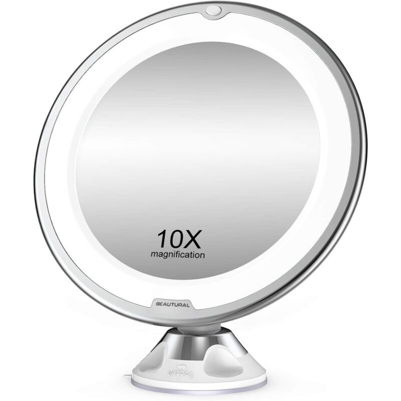 Nazalus-hot Sale-10-fach Vergrößernder Schminkspiegel Mit Led-leuchten, 1 Kugelgelenk, 360° Verstellbarer Aufsatz, Tragbarer Kosmetikspiegel, Für Badezimmer, Reisen