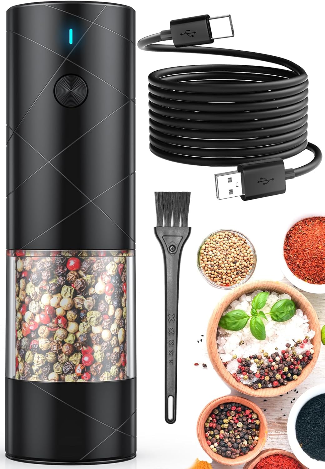 1 Stück Elektrische Salz- Und Pfeffermühle Usb Wiederaufladbar Mit Warmem Led-licht, Einstellbare Rauheit Lidaop Automatische Salz- Und Pfeffermühle Mit Großer Kapazität Für Küche, Restaurant, Outdoor