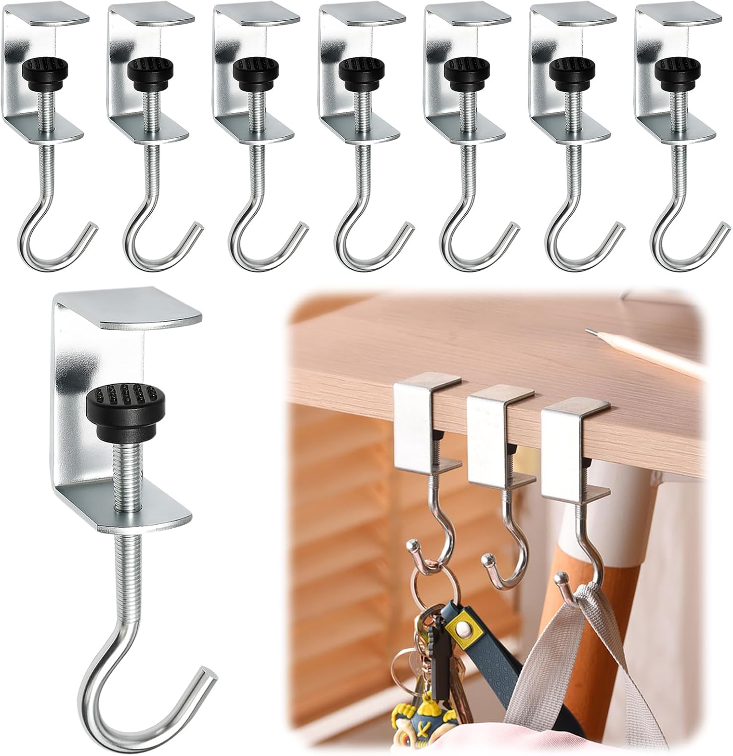 8 Stück Tischhaken, Verstellbare Handtaschenhaken, Handtaschenhalterhaken Für Schreibtischtische, Rucksäcke, Schreibtischkopfhörer