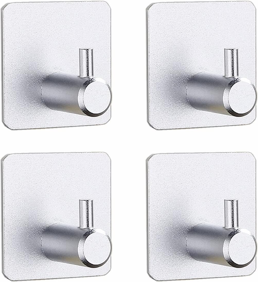 Set Mit 4 Starken Selbstklebenden Haken Für Mäntel, Türen, Badezimmer, Wände, Küche – (silber)