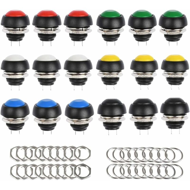 18pcs Kunststoff Latch Schalter Taste Diy 12mm Mini Wasserdichte Taste Push Button 6 Farben Momentary Schalter