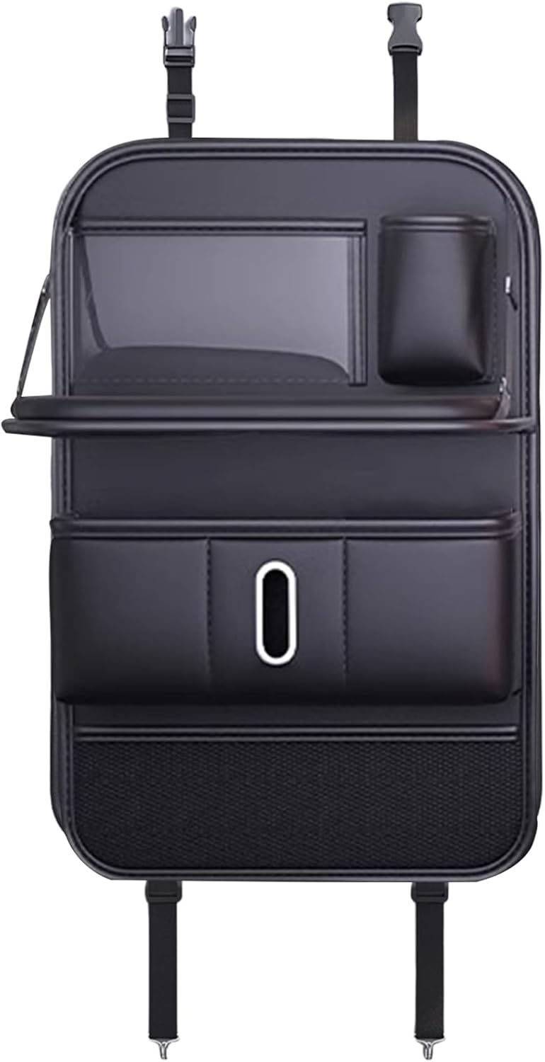 Rücksitz-organizer Autositzschutz Mit Fächern Tablet-halter Aus Leder, Faltbares Essenstablett, Taschentuch-organizer Und Anti-schmutz-matte Für Unterwegs