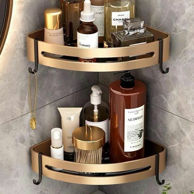 2er-set Eck-duschregal Ohne Bohren, Badezimmerregal, Selbstklebender Dreieck-aufbewahrungskorb Aus Edelstahl, Shampoo-seife Mit Haken