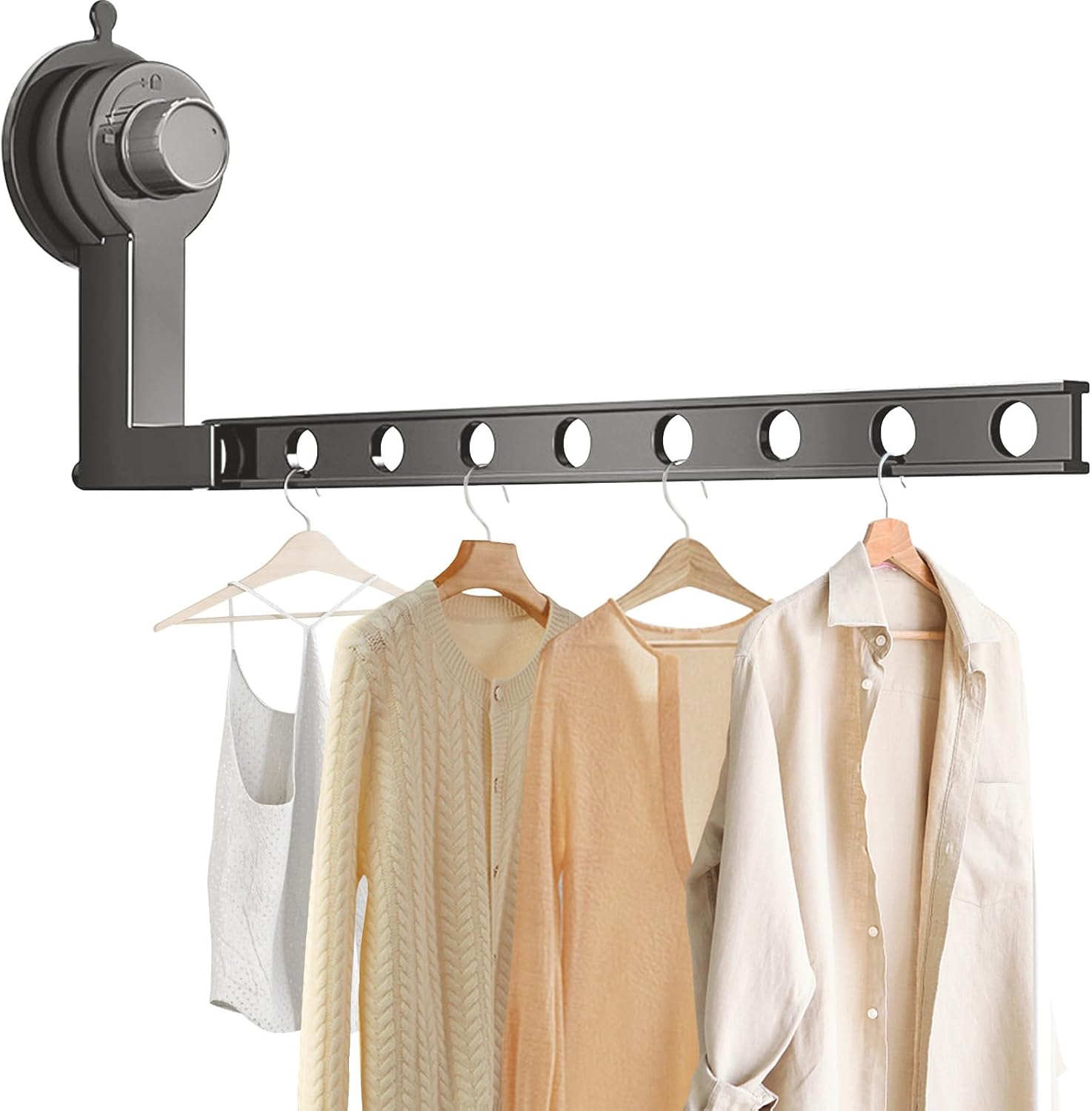 Wand-trockenständer Mit Saugnapf, An Der Wand Montierter, Faltbarer Wäsche-trockenständer, Saugnapf-trockenständer, Aluminium-wand-wäscheregal Für Schlafzimmer, Badezimmer, Waschküche, 8 Löcher (grau)