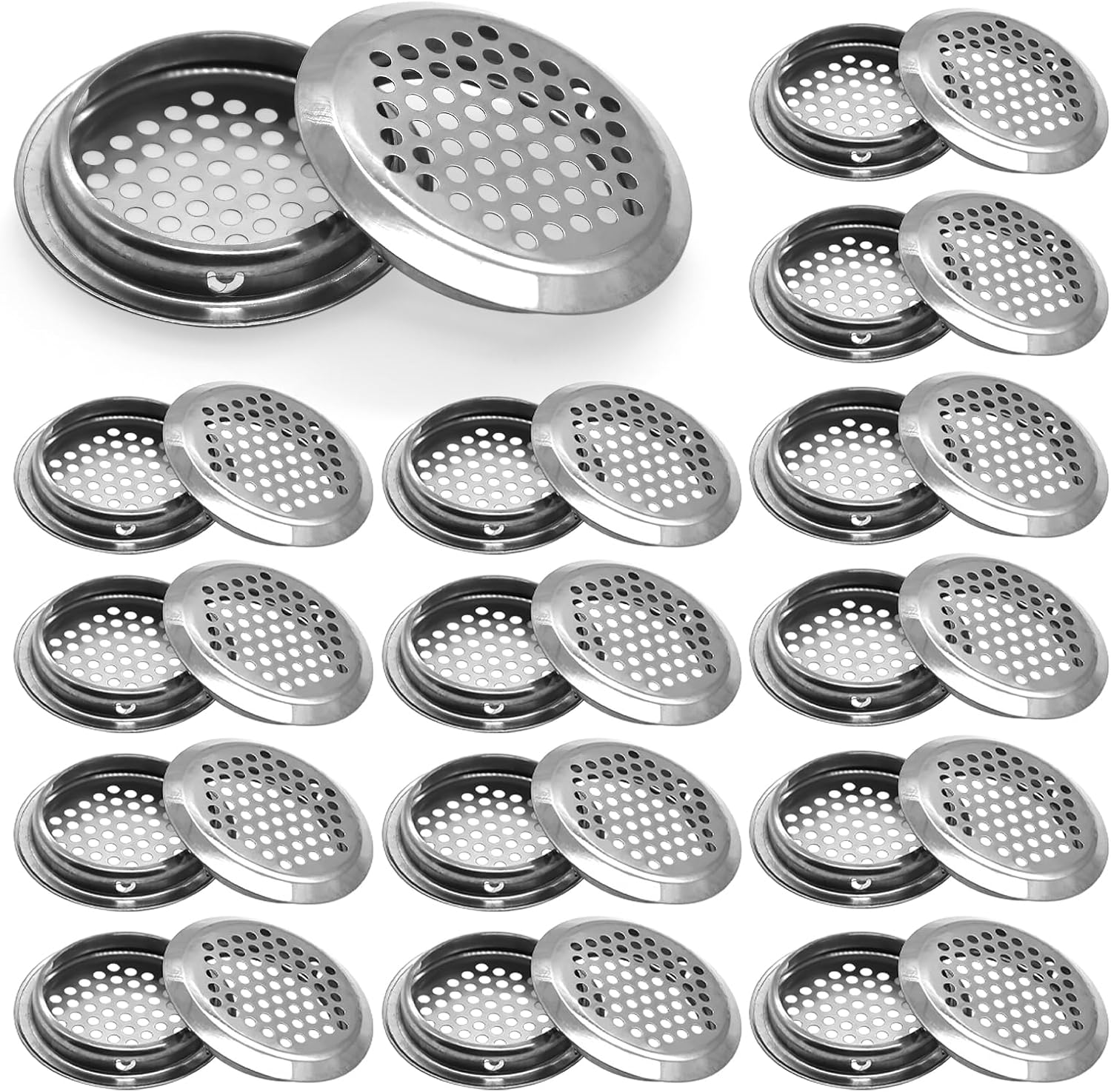 30 Runde 53-mm-lüftungsgitter Aus Edelstahl Mit Lüftungsöffnung Für Schränke, Kleiderschränke, Schuhschränke Und Regale (silber).