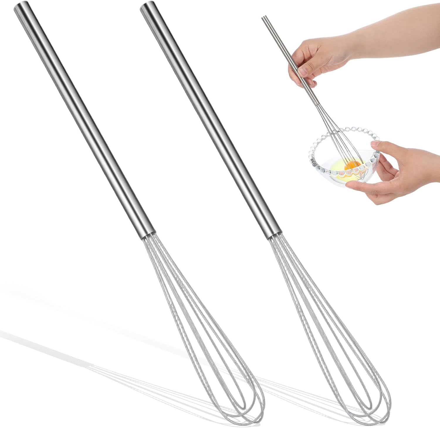 2 Mini-schneebesen Aus Edelstahl, 26 Cm, Silber, Perfekt Zum Schlagen Von Teig, Eiweiß Und Sahne.
