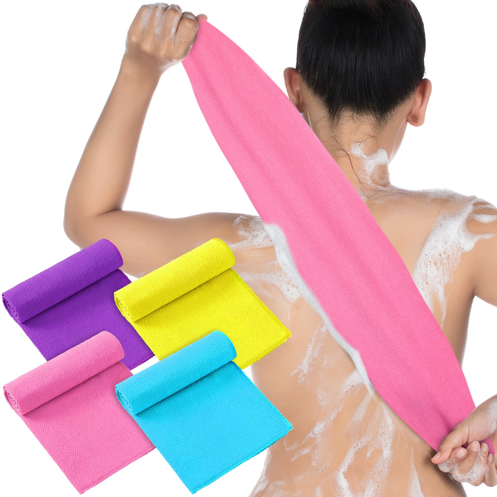 4 Stück Koreanische Waschlappen, Lange Koreanische Peeling-körperwaschlappen Für Männer Und Frauen, Koreanische Peeling-japanische Badetücher Zum Entfernen Abgestorbener Haut (gemischte Farbe)