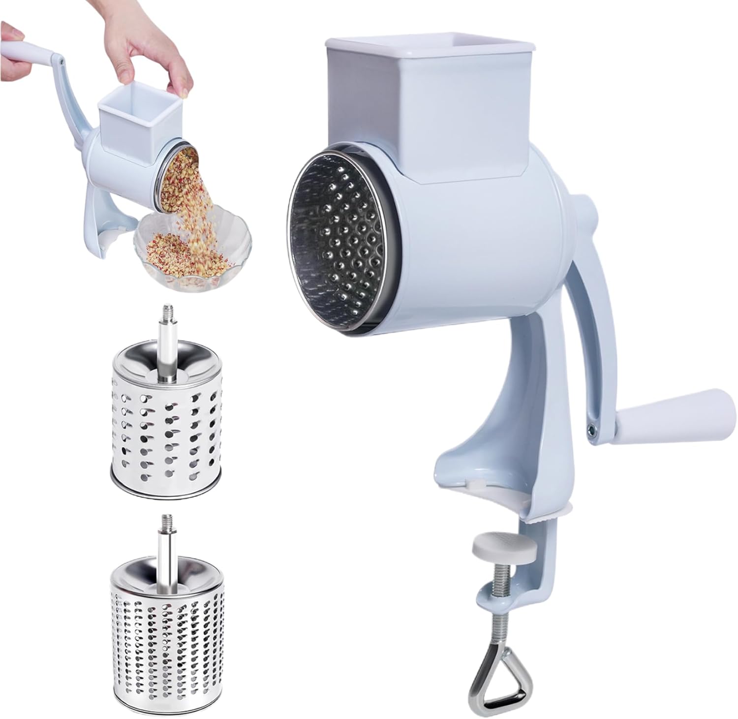 Rotierende Käsereibe, Manuelle Käsereibe, Handkurbel-käsereibe Mit Tischklemme, Manuelle Erdnussmühle Mit 2 Abnehmbaren Klingen, Gemüsehobel Für Mais, Gewürze, Karotten