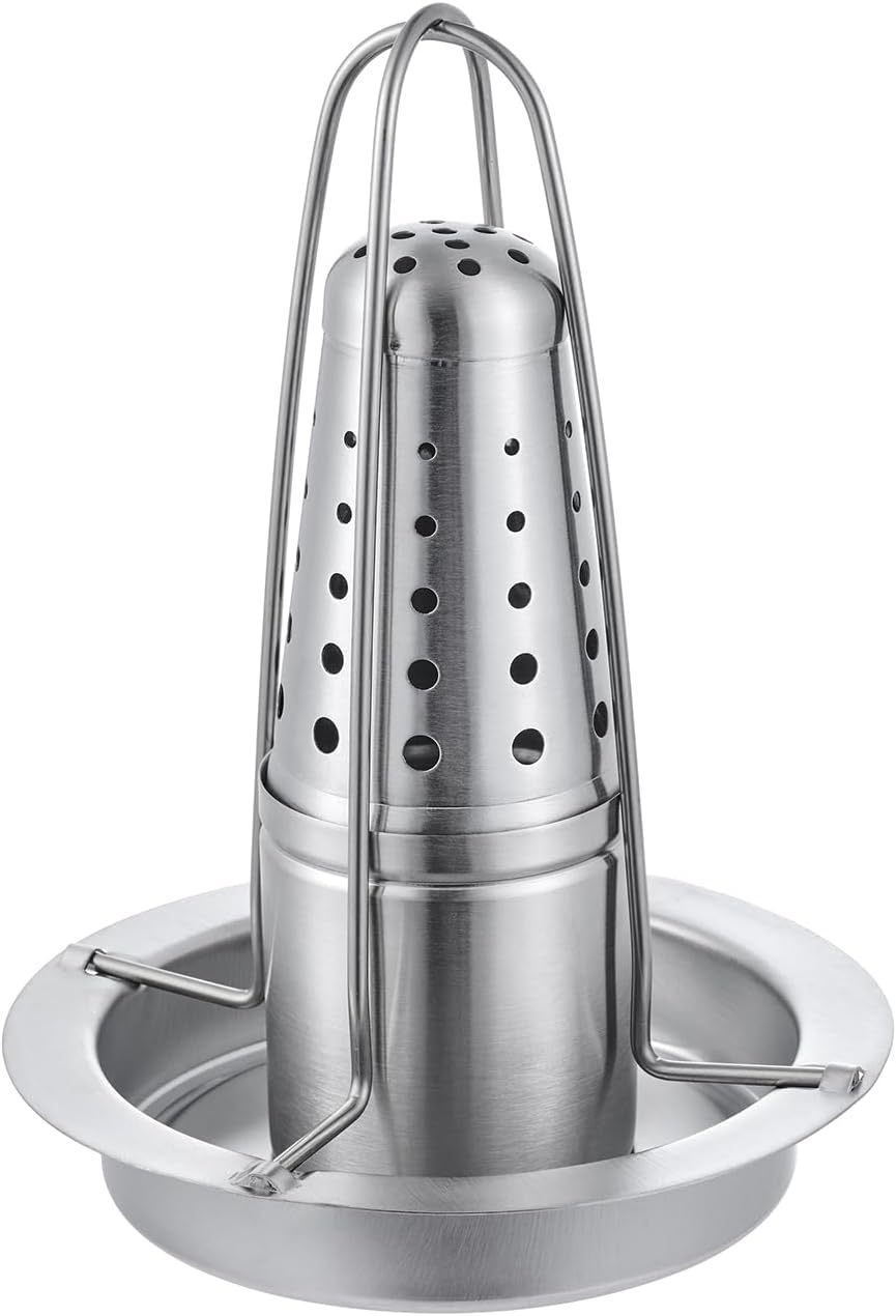 Vertikaler Ständer Für Hähnchenspieß Auf Einem Geflügelbräter Aus Edelstahl Mit Garschale Und Aromabehälter, Antihaftbeschichtetes Kochzubehör Für Ofen Und Grill