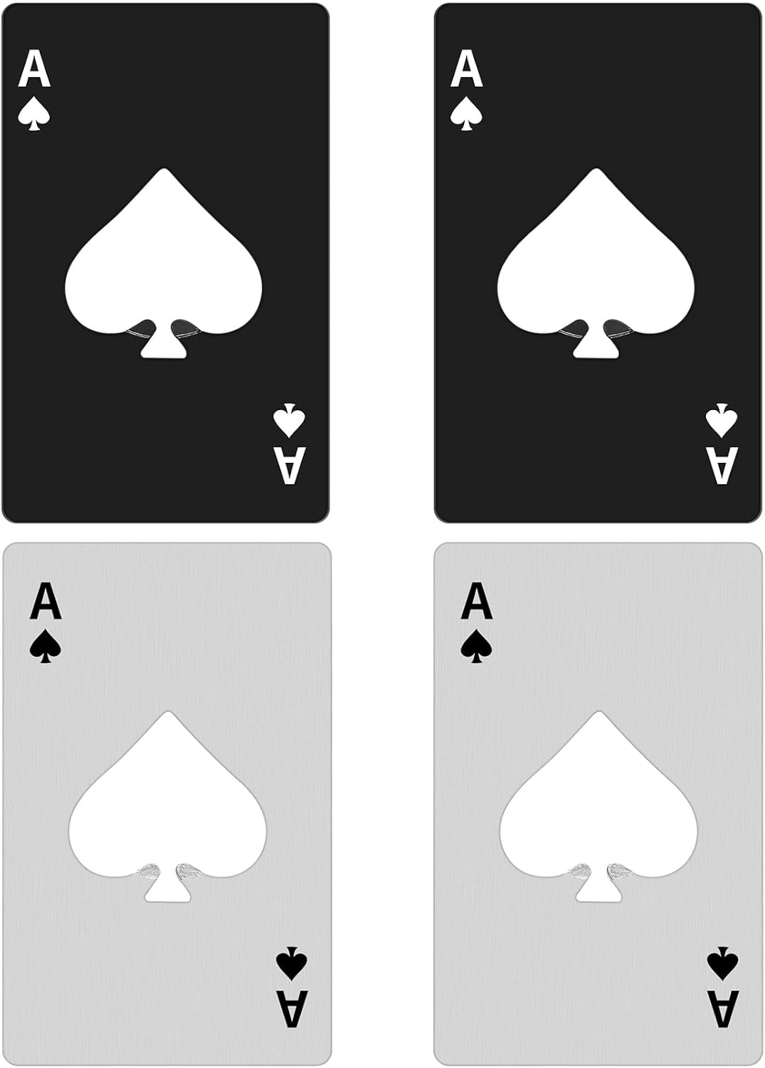Flaschenöffner Aus Edelstahl – Flaschenöffner/dosenöffner-set Mit Pik-ass-design, Brieftaschengröße Und Wasserfesten Werkzeugen In Silber Und Schwarz (2 Schwarz + 2 Weiß)