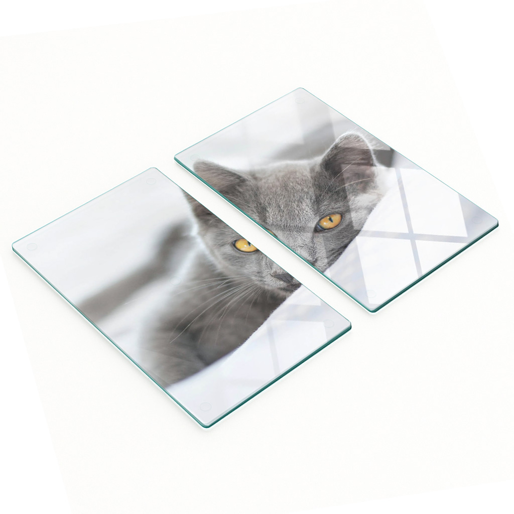 Multifunktionale Küchen-dekorationsplatten Aus Gehärtetem Glas, Graue Katze, 2 X 30 X 52 Cm