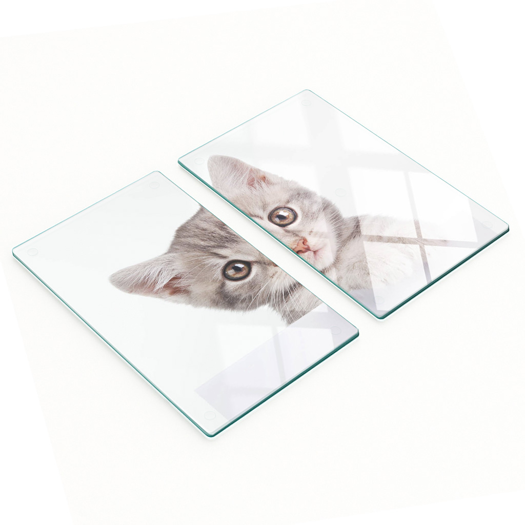 Multifunktionale Dekorative Glasplatten Mit Grauem Katzenmotiv, 2 X 30 X 52 Cm