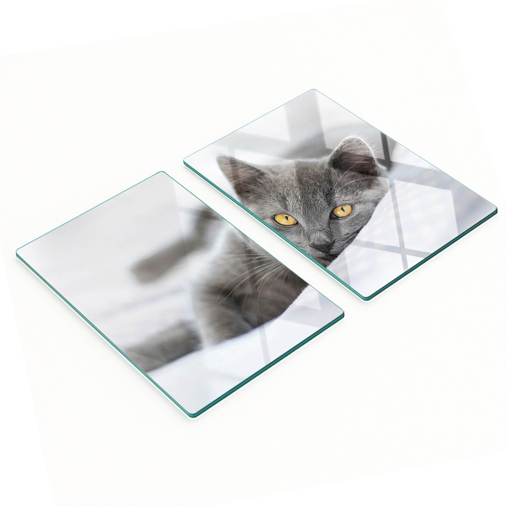 Multifunktionale Küchen-dekorationsplatten Aus Gehärtetem Glas, Graue Katze, 2 X 40 X 52 Cm