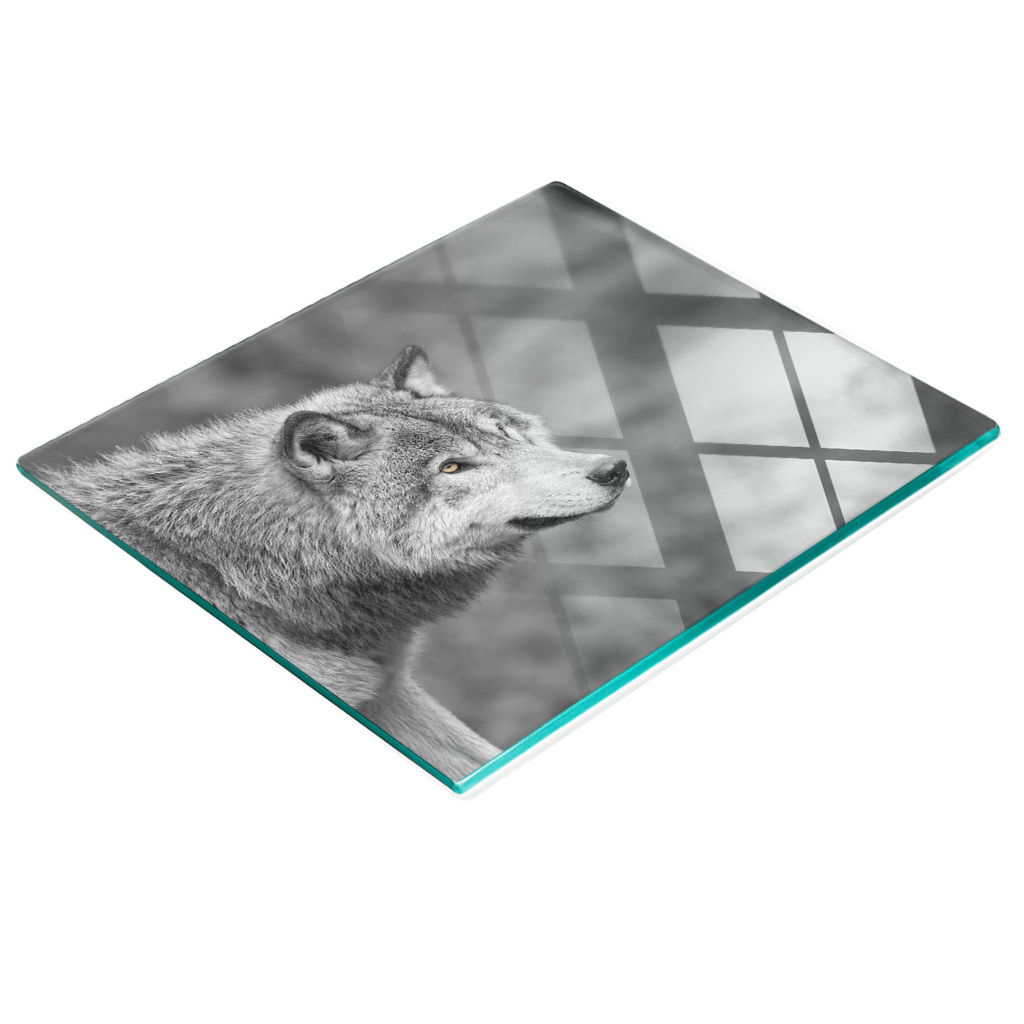 Multifunktionale Dekorative Glasplatte Mit Grauwolf-motiv, 60 X 52 Cm