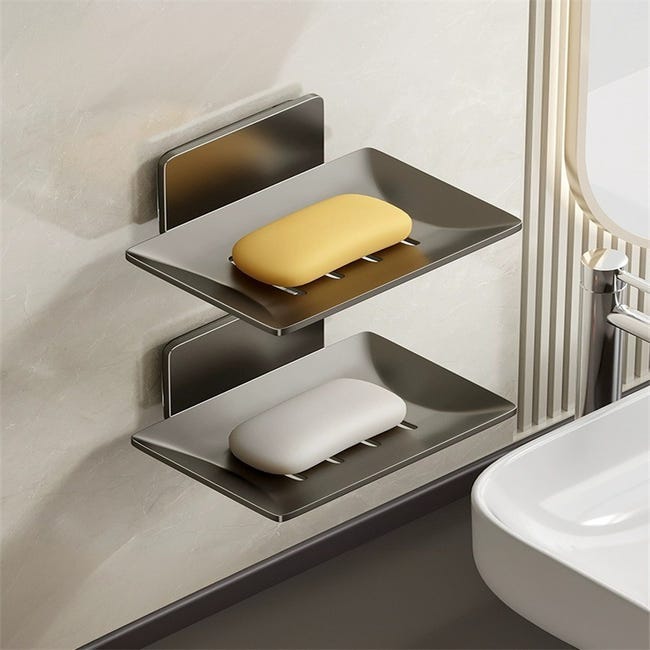 Nicht Perforierte Wand-seifenschale, 2er-set, Grau, Graue Aluminium-seifenschale, Wand-seifenschale, Badezimmer-aufbewahrungsregal