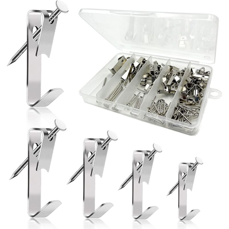 Wandhaken Für Bilderrahmen, 120-teiliges Set, Silber, 5 Verschiedene Größen, Zum Aufhängen Von Bildern, Spiegeln Und Kunstwerken - Ulisem