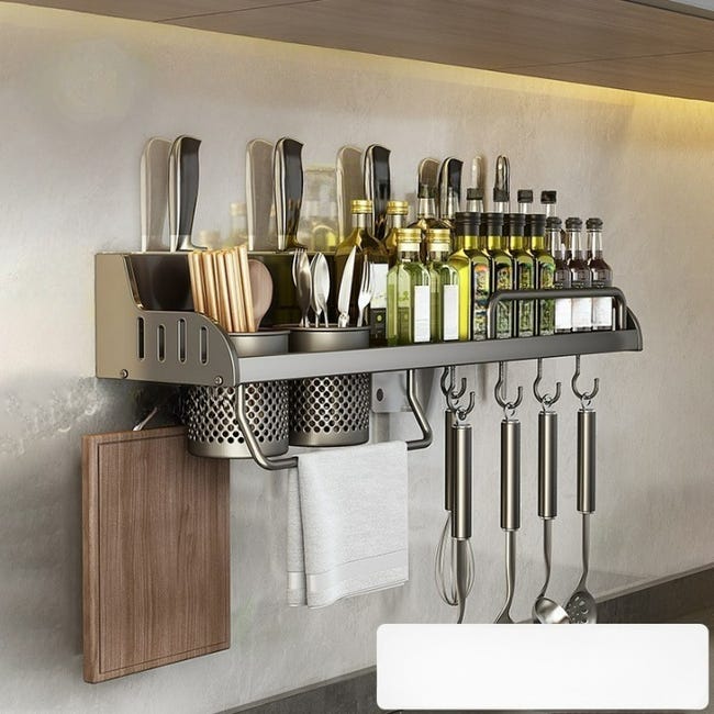 Multifunktionales Wandregal Für Zuhause, Gewürzregal Ohne Bohren, Küchenetagere Mit 2 Tassen, 40 Cm