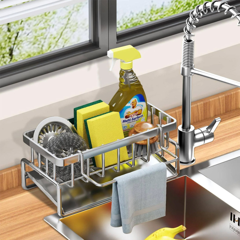 Küchenabtropfgestell Aus Rostfarbenem Edelstahl Mit Automatischer Tropfschale, Grau