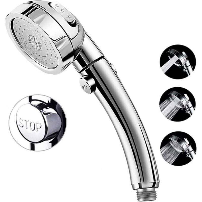 Hochdruck-handbrausekopf – 3 Strahlarten + Ein-/ausschalter + Durchflussregulierung – Wassersparend, Verstellbarer Winkel