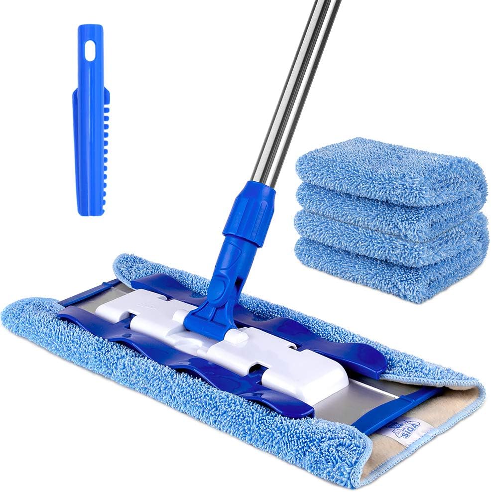 Verkauf Professioneller Flachbesen Mit Edelstahlgriff, Mikrofasertuch. Im Lieferumfang Sind 3 Wiederverwendbare Mikrofasertücher Und Ein Mikrofasertuch-reinigungskamm Enthalten