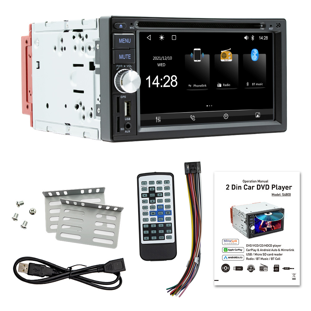 Doppel-din-autoradio, 6,2-zoll-touchscreen-auto-dvd-player, Mit Carplay, Auto, 12 Led-rückfahrkameras, Unterstützt Mirror Link, Bt, Dvd, Aux