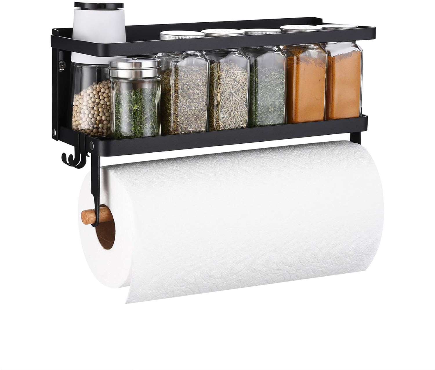 Magnetisches Küchen-gewürzregal Mit Magnetischem Küchenpapierhalter, Magnetisches Küchenregal, Gewürzregal Mit Handtuchhalter, Wandmontierter Gewürz-organizer, Mattschwarz