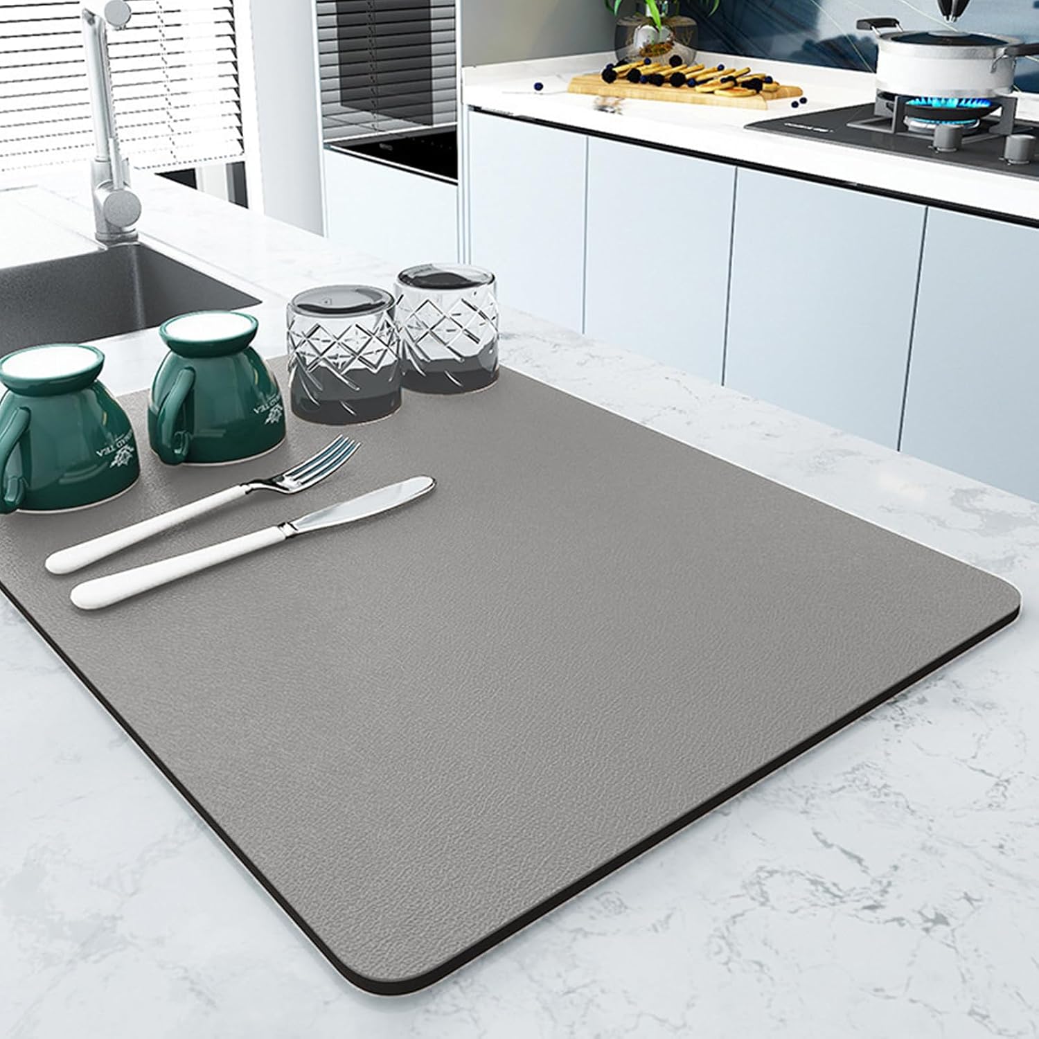 Geschirr-abtropfmatte, Super Saugfähige Abtropfmatte, Schnell Trocknende Nanofaser-küchenspüle-matte, (40 X 50 Cm, Grau)