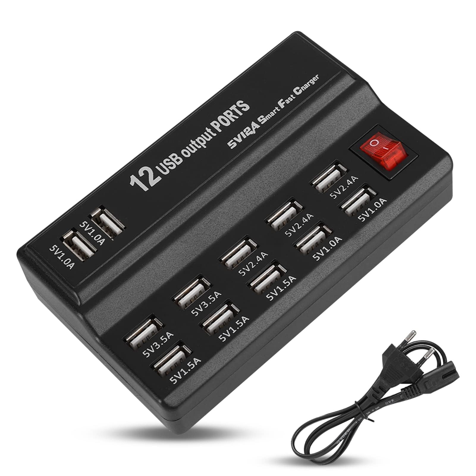 12-port-ladestation, 5v 10a Usb-hub-netzteil, Multi-port-ladegerät Für Mobiltelefone, Tablets Und Andere Geräte (eu)
