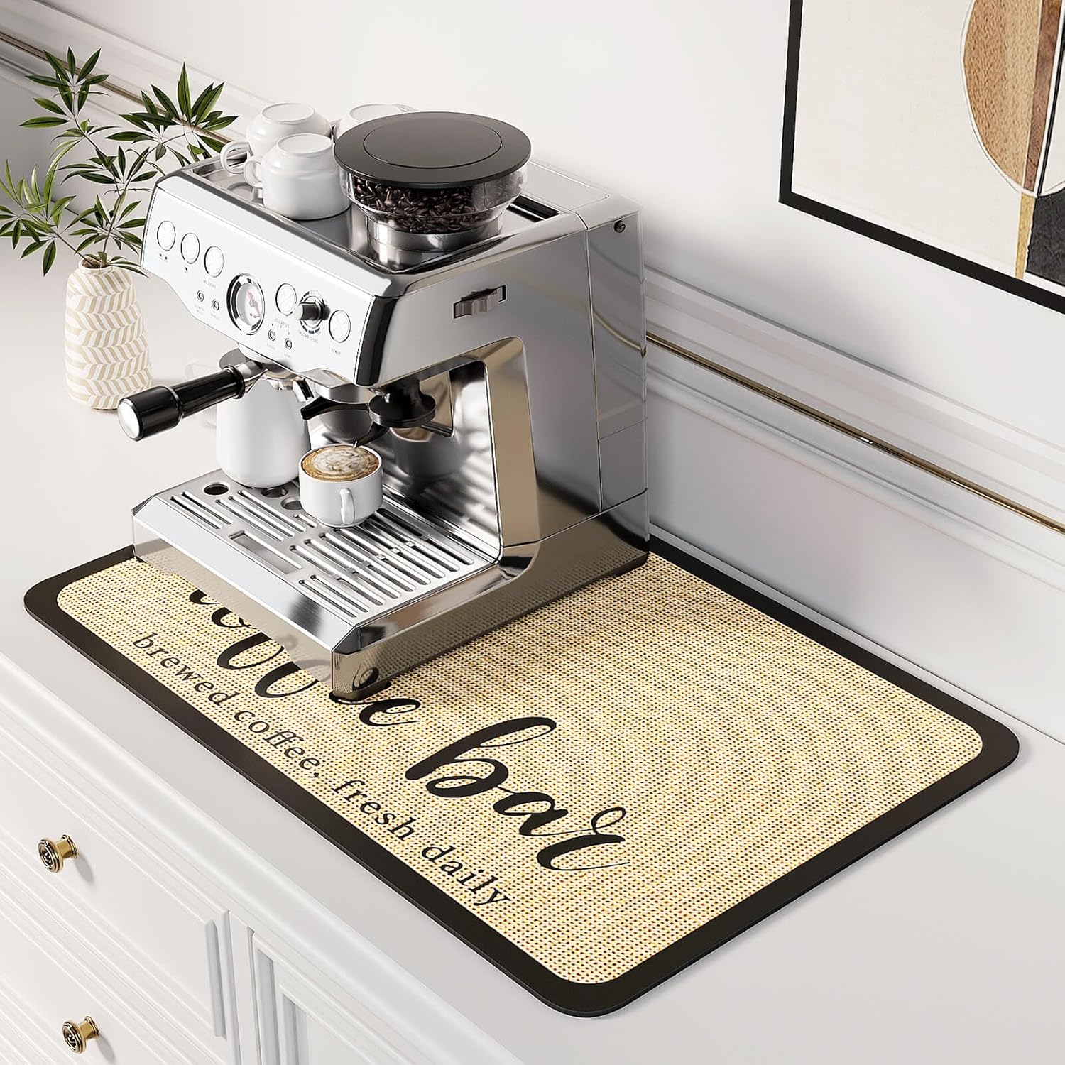 Kaffeebarmatte, Saugfähig Und Fleckenversteckend, Trockenmatte Mit Wasserfester Gummirückseite, Passt Unter Kaffeemaschine, Espressomaschine, Kaffeezubehör, 40 X 61 Cm