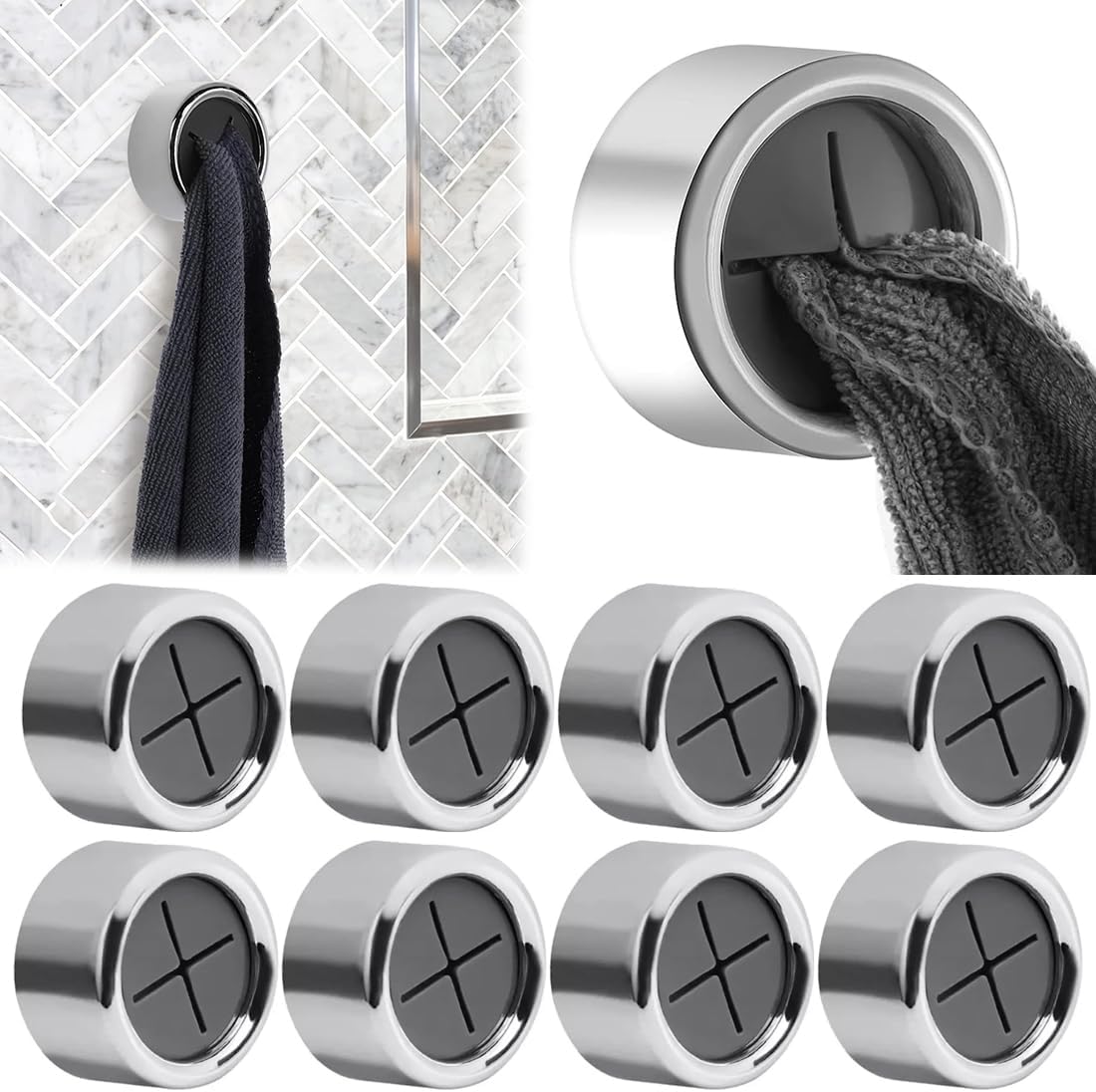 Set Mit 8 Selbstklebenden Runden Abs-geschirrtuchhaltern, Ohne Bohren, Für Küche, Bad Und Zuhause.