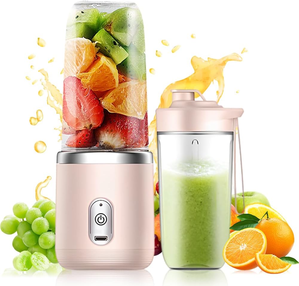 Tragbarer Mixer, 400 Ml, Mit Ersatzbecher, Wiederaufladbar Über Usb, Kleiner Mixer Zum Mitnehmen Mit 6 Klingen, Mini-mixer Für Milchshakes, Säfte, Smoothies (pink)