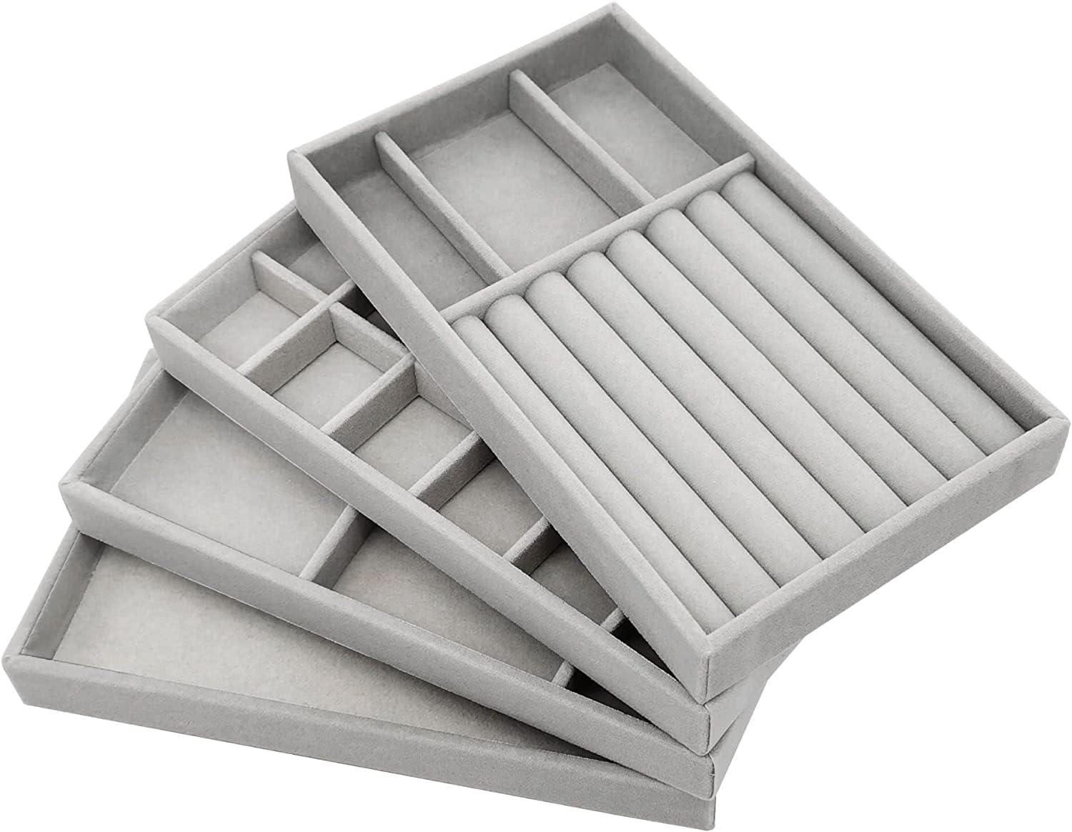 Schmucktablett-set Mit 4 Stück, Stapelbarer Schmuck-organizer, Schmuckaufbewahrung, Schublade Zum Aufbewahren Und Präsentieren Von Ohrringen, Halsketten, Ringen (grau)
