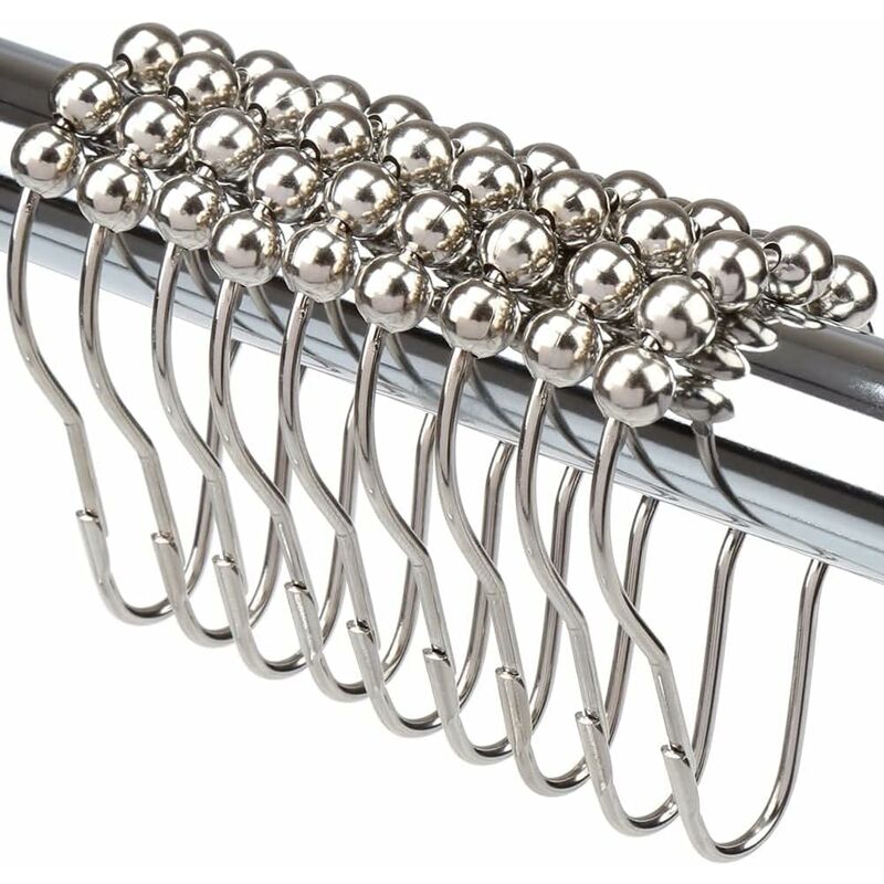 Set Mit 12 Haken, Duschvorhanghaken, Vorhangringe Aus Edelstahl Mit Polierten Metallkugeln, Robuste Vorhangringe Für Badezimmer