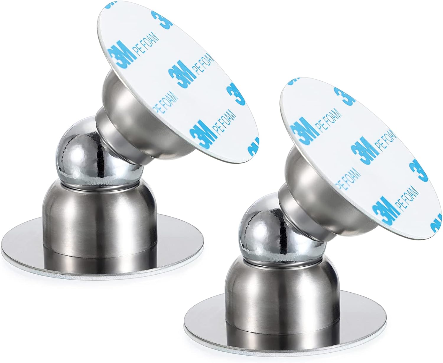 Set Mit 2 Mini-magnet-türhaltern, Klebebefestigung, Kein Bohren Erforderlich, Edelstahl, Silber