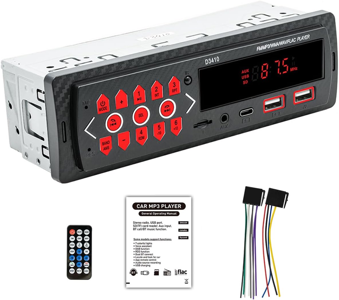 Single-din-bluetooth-autoradio, Autoradio Mit Freisprecheinrichtung, Auto-audio 4 X 40 W, Unterstützt Fm, Aux, Usb/tf-wiedergabe, Eq, Typ-c Und Usb-schnellladung + Fernbedienung