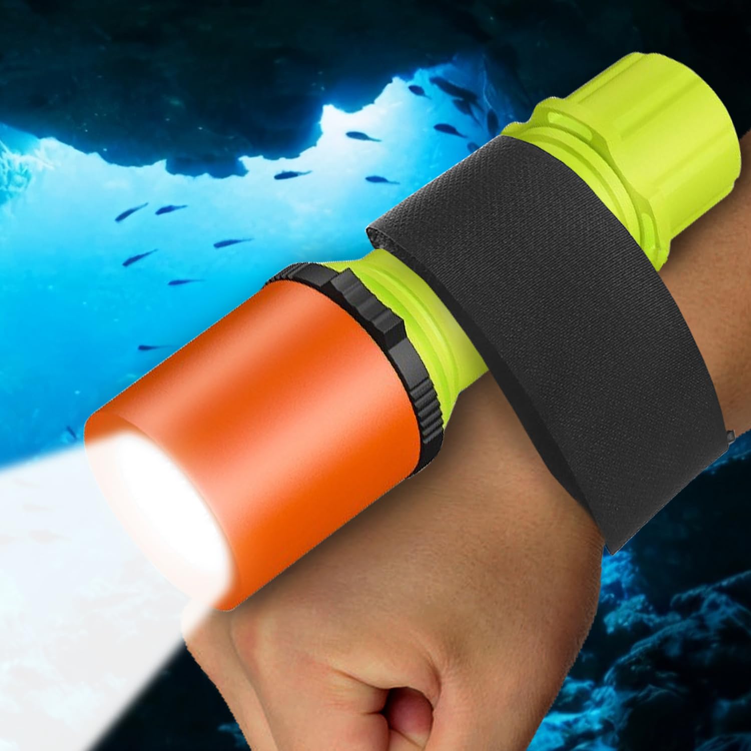 Led-tauchtaschenlampe, Drei Gänge, Ipx8 Wasserdicht, Festes Tauchlicht, Drehbarer Magnetschalter, Tauchen Bis Zu 100 Meter, Schnorcheln, Schwimmen, Angeln