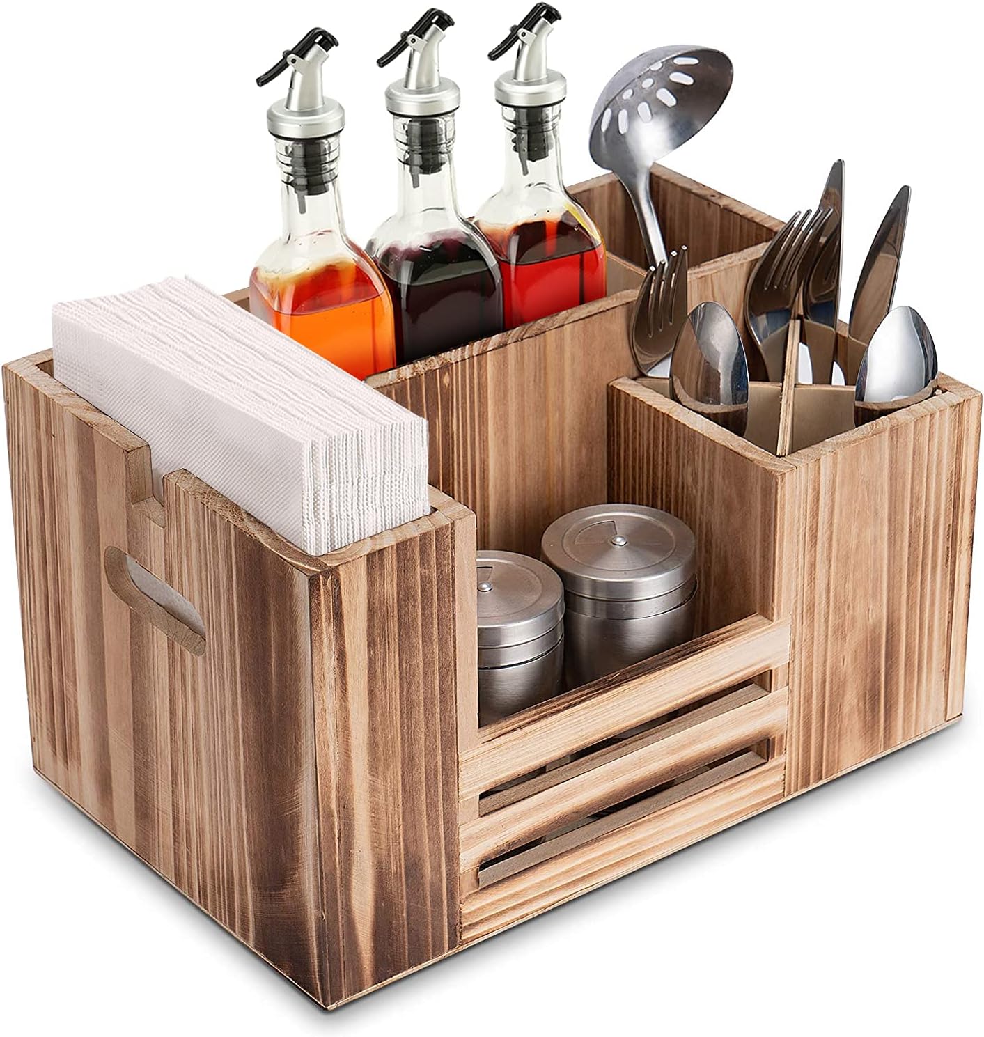 Besteckkorb Aus Holz, Besteck-organizer Für Besteck, Servietten, Salzstreuer Und Saucen, 8 Fächer Für Küchenutensilien