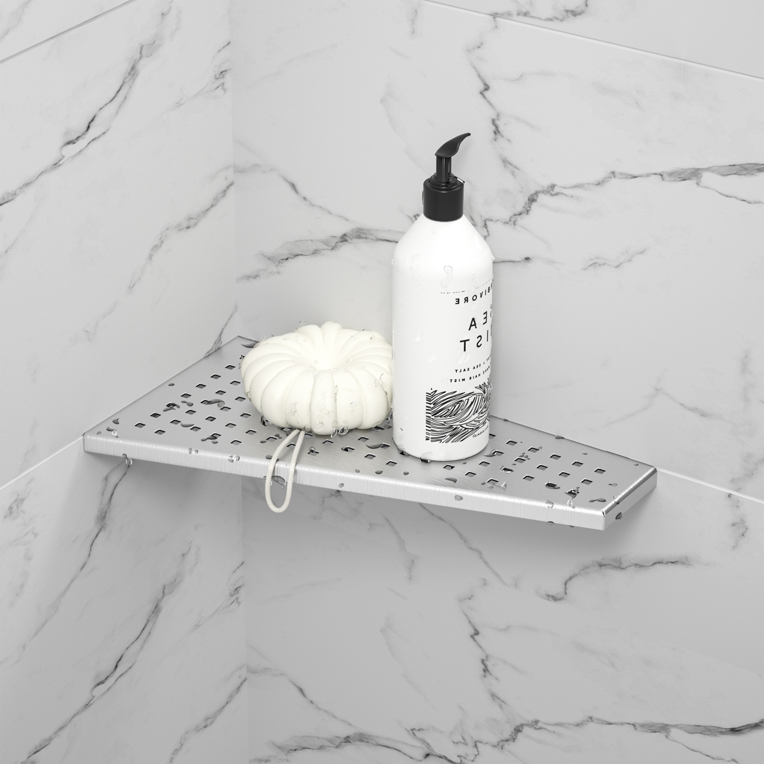 Eckduschregal Aus Edelstahl 304, Ohne Bohren, Badezimmer-shampoo-halter, Trapezförmiges Quadratisches Loch, 305 X 155 Mm