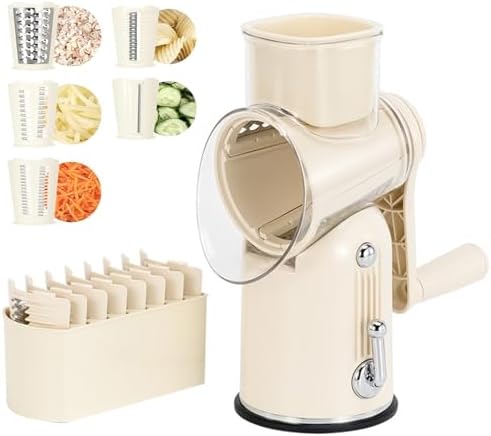 Käsereibe Mit Handkurbel, Gemüsehobel Mit 5 Austauschbaren Klingen, Trommelreibe Und Eiszerkleinerer Für Smoothies, Leicht Zu Reinigen Und Schneller Zu Schneiden